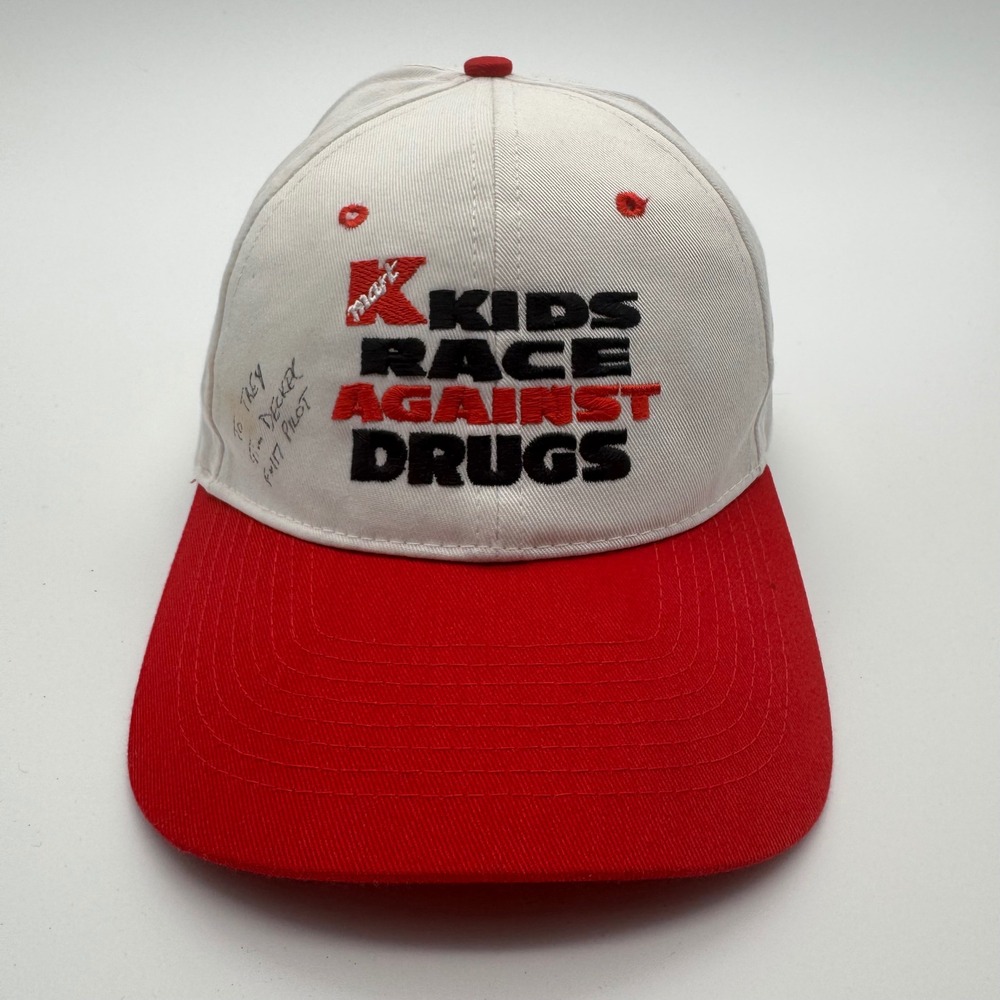 Vintage Kmart Kids Race Against Drugs Snapback Hat Red White F-117 Pilot Signed